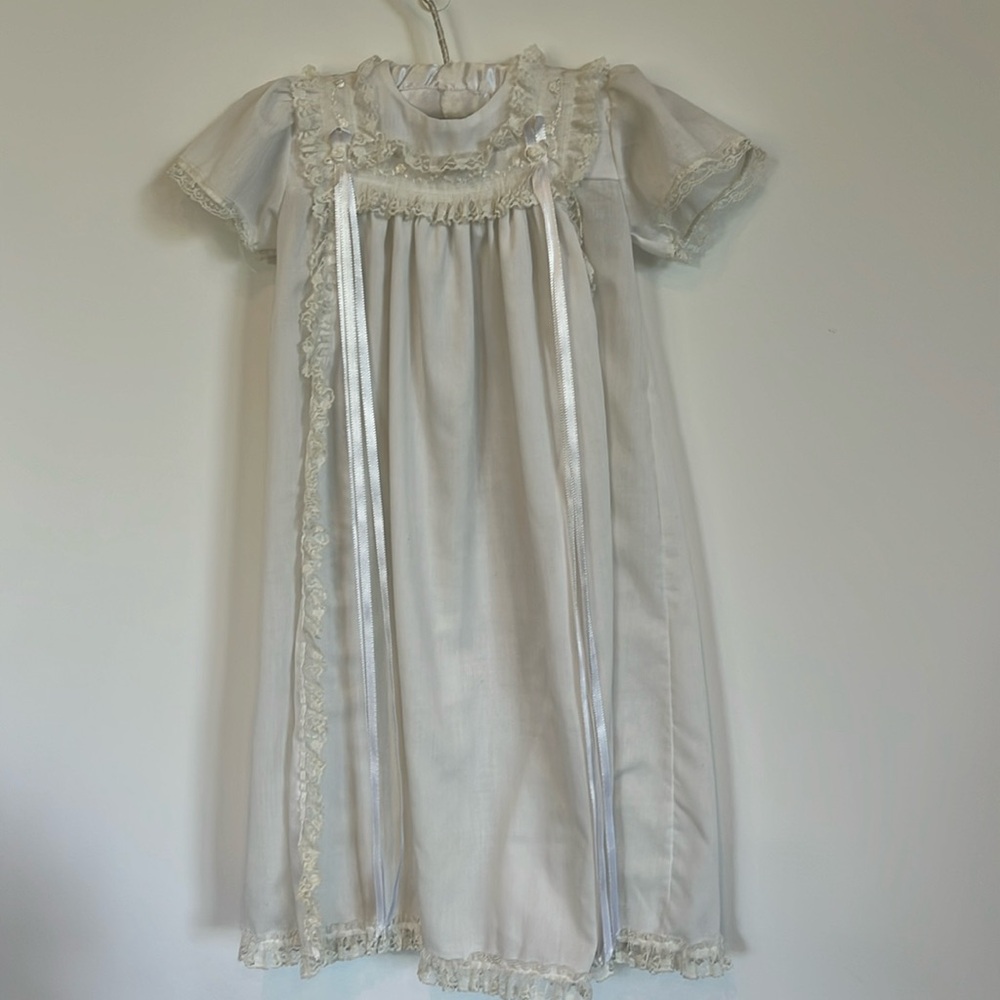 Vintage sheer and lace trim baptismal Christening gown 1960s white